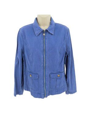 Fresh Produce Womens Medium Blue Denim Collared Zippered Jacket Coat Starfish